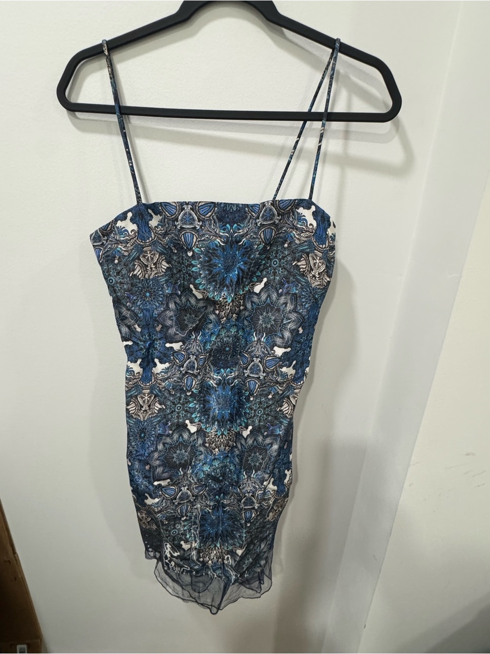 Helmut Lang Blue Kaleidoscope Print Silk Slip Dress Size 4 Mini Dress ✨✨🔥🔥